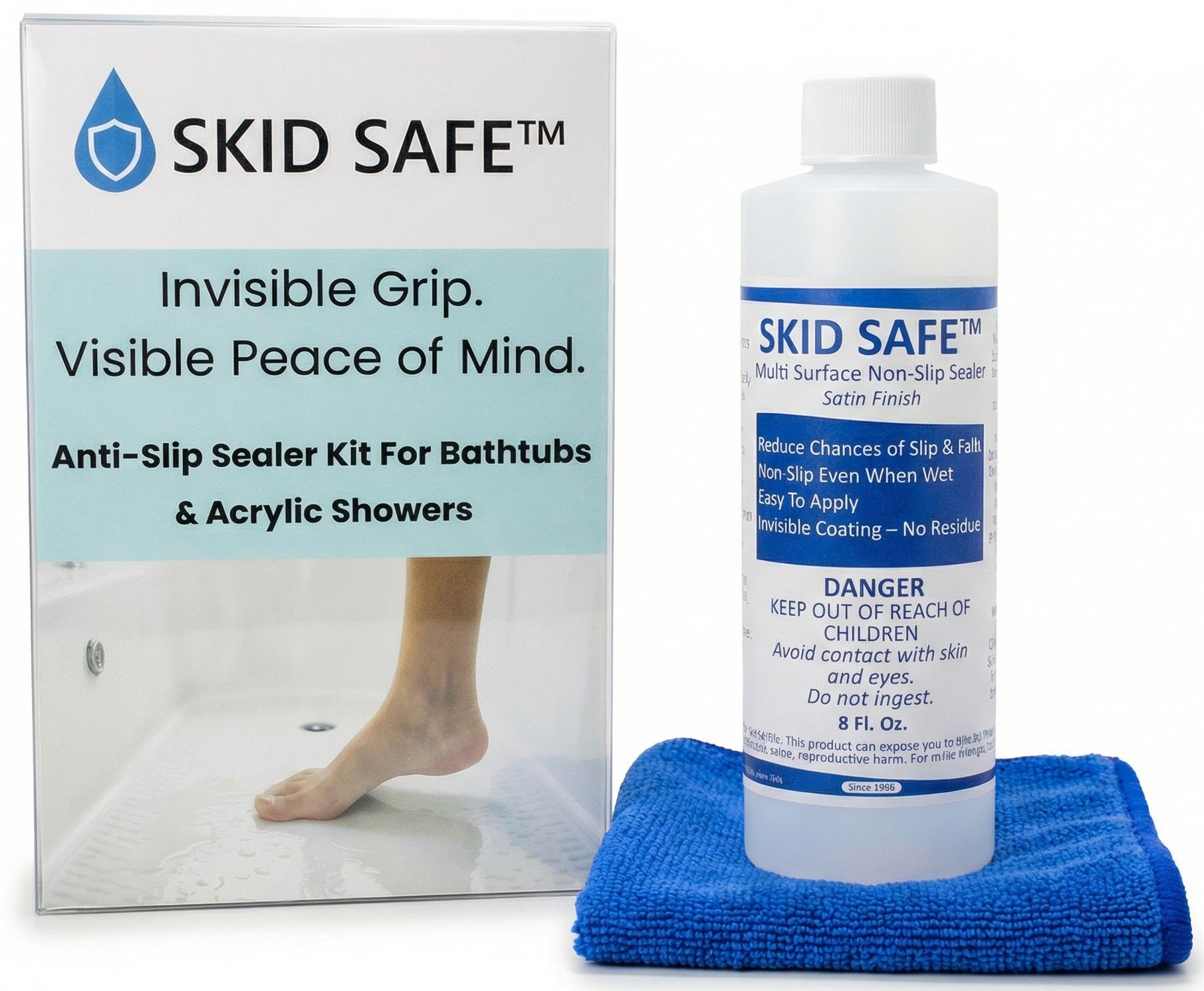 SKID SAFE™ Anti-Slip Sealer Kit for Bathtubs & Acrylic Showers - 8oz (2 Applications)