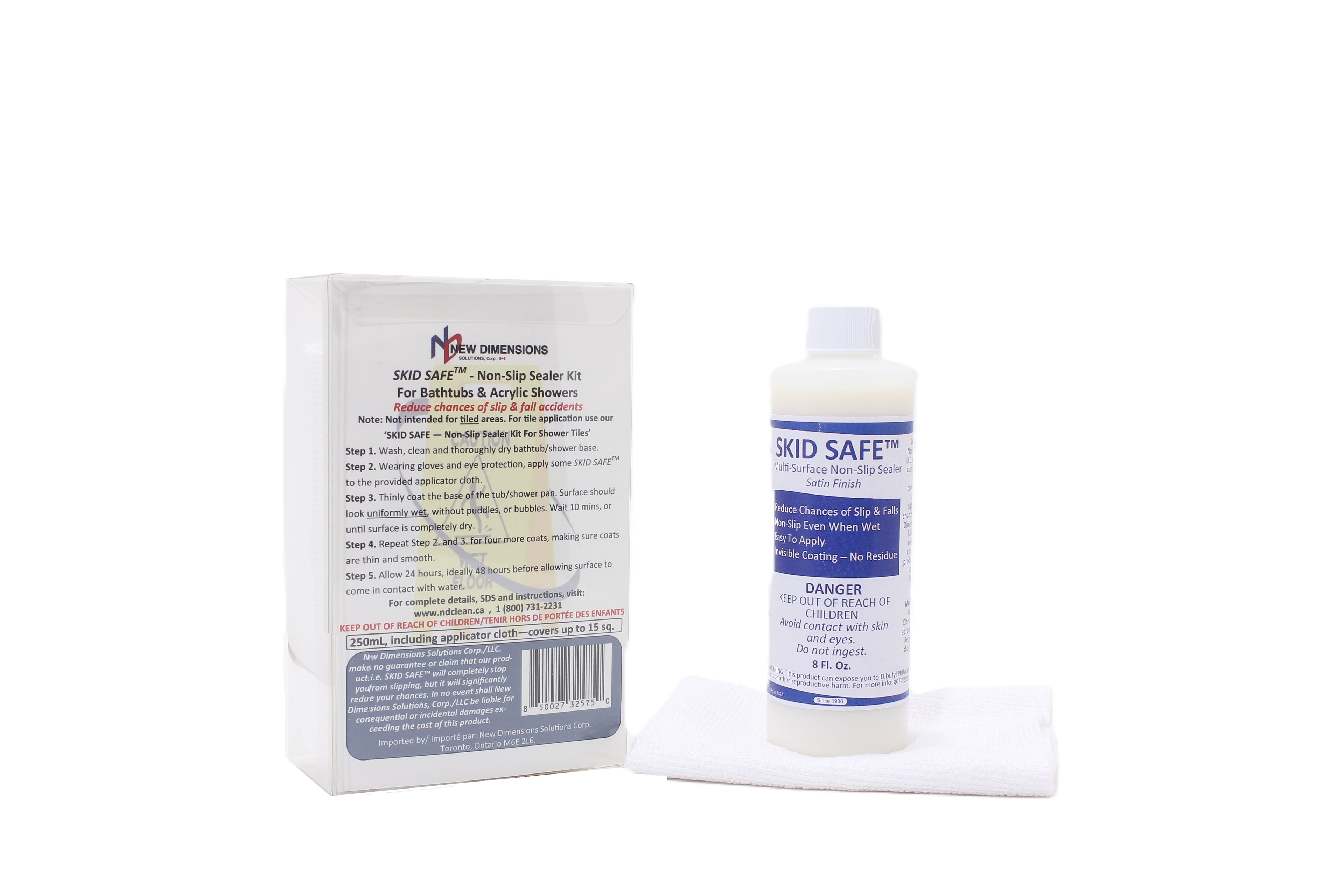 SKID SAFE™ Anti-Slip Sealer Kit for Bathtubs & Acrylic Showers - 8oz (2 Applications)