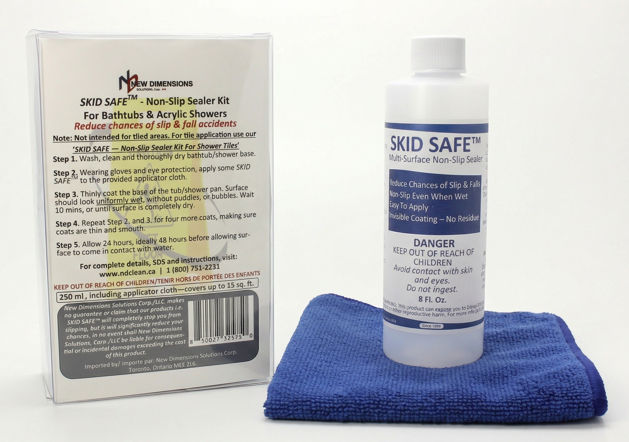 SKID SAFE™ Anti-Slip Sealer Kit for Bathtubs & Acrylic Showers - 8oz (2 Applications)
